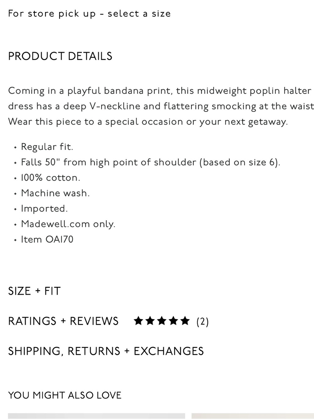 NWT Madewell x Shopbop Smocked Halter Midi Dress in Size Small - Picture 9 of 11